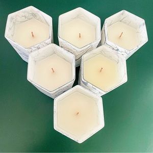 6 pack citronella glass candles with modern marble design.